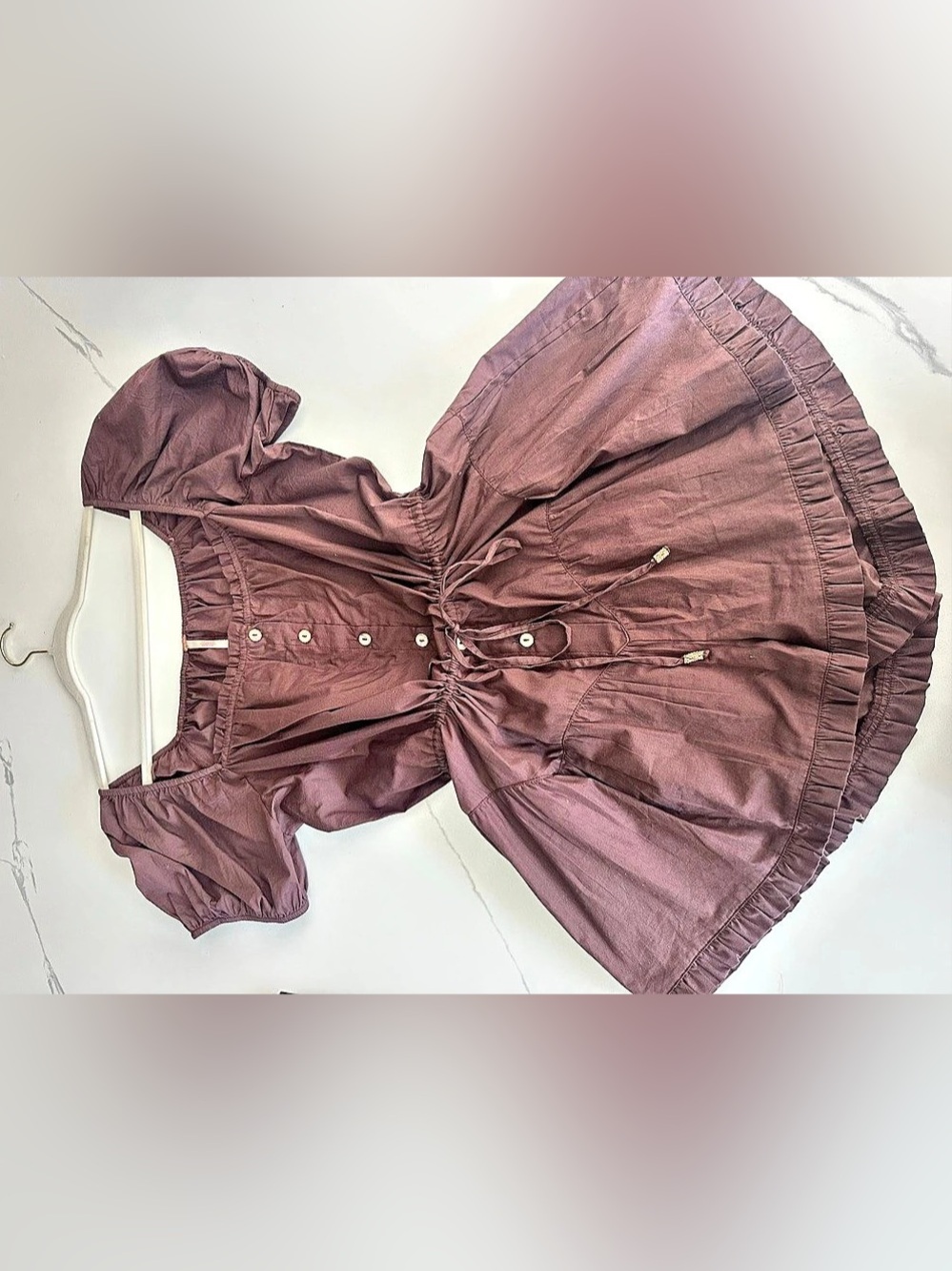 Free People Ruffle Mini Dress Romper in Brown Size Small NWT